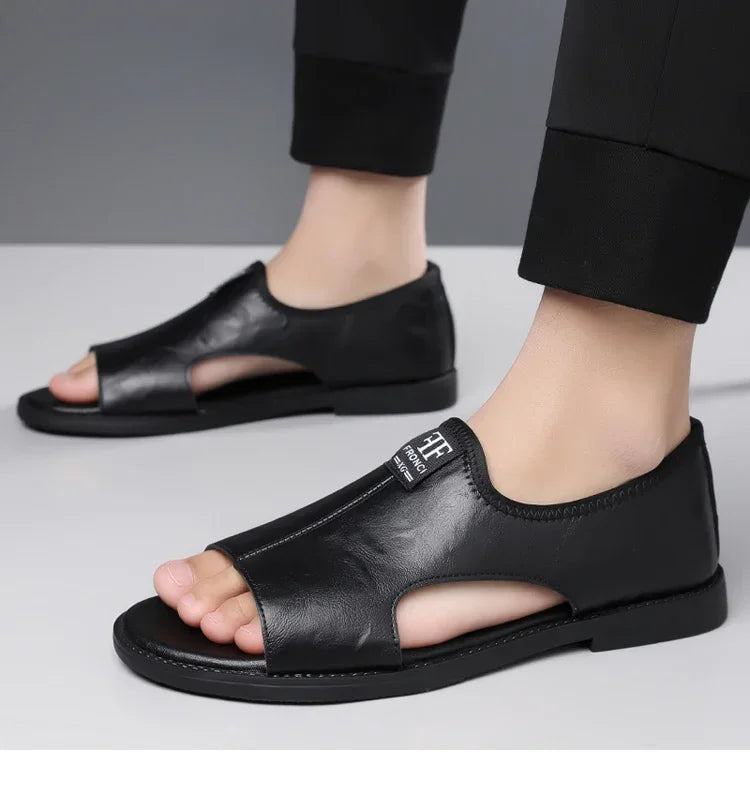 Men's Roman Sandals Summer Comfort Casual Soft Sole Slippers Anti-Slip Breathable Outdoor Slip-On Beach Shoes-HT2025