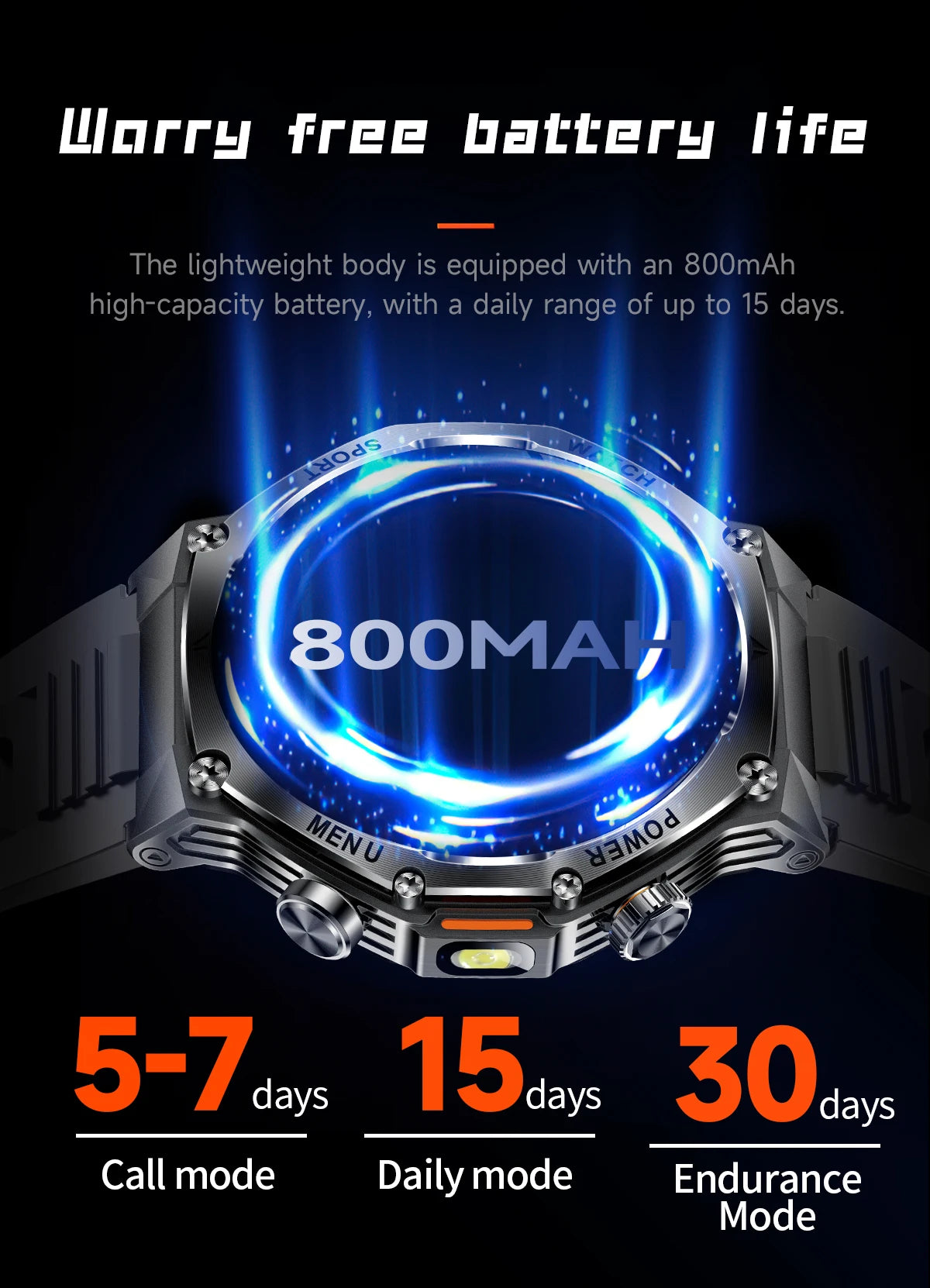 LIGE Nowy Smartwatch Męski 800 mAh Ultra Długa Żywotność Baterii Wodoodporny Zegarek Sportowy Outdoor Połączenia Bluetooth Wojskowy Smartwatch 2025