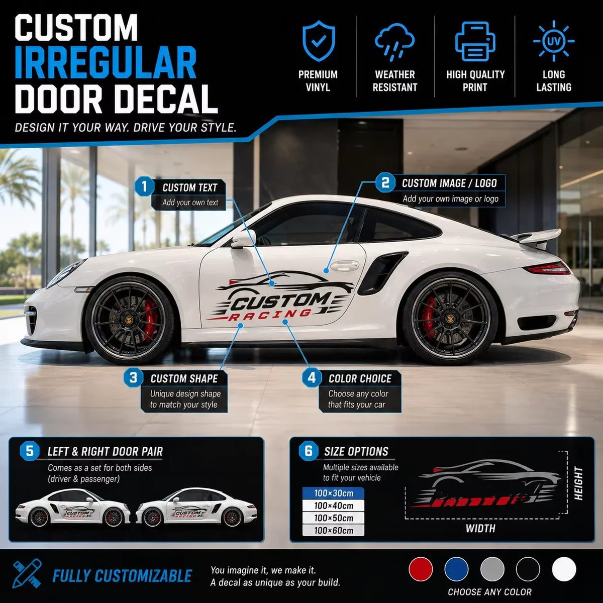 Custom Car Decal Personalized Vinyl Sticker with Photo Logo Text for Car Truck SUV Door Window Decoration