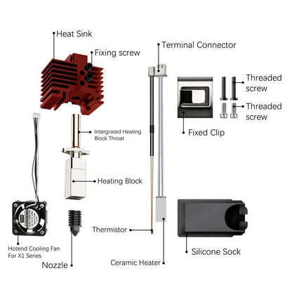For Bambu Lab P1S Hotend Complete Assembly Upgrade Hardened Steel Extruder Kit For X1 X1C P1P P1S Fan Nozzle X1 Carbon Hot End
