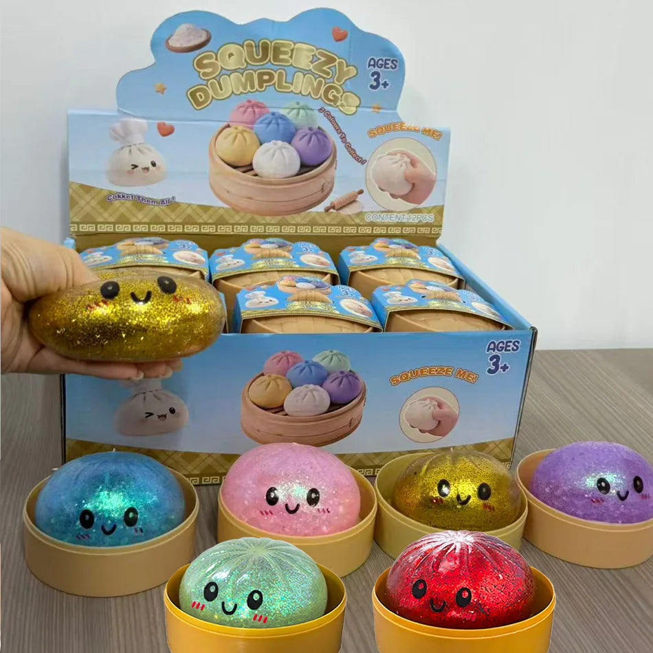 Dumpling Pressure Dumpling Squishies Cute Colorful Bun Toy Slow Rising Stress Relief Fidget Toy for Kids Adults Anti-Anxiety Gif