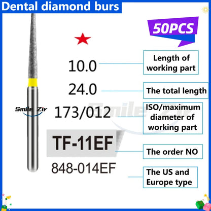 50Pcs Dental Dentist Diamond Burs Drill FG 1.6mm Bur for High Speed Handpiece FG Dental Bur Stomatology Dentistry Grinding Tools