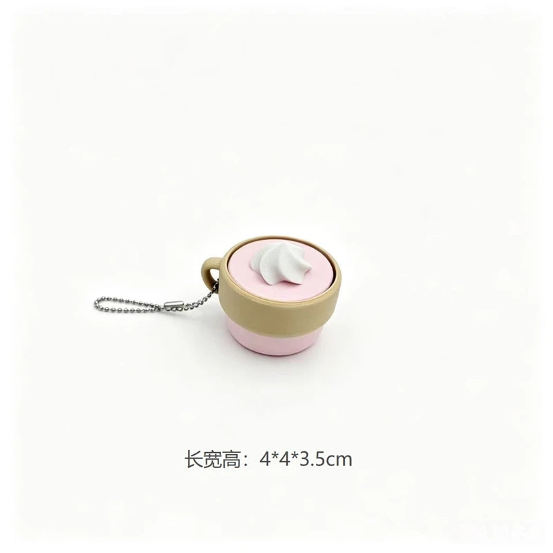 3D Printed Cappuccino Coffee Cup Keyrings Creative Clicker Button Dessert Keychains Office Stress Relief Keyboard Fidgets Gifts