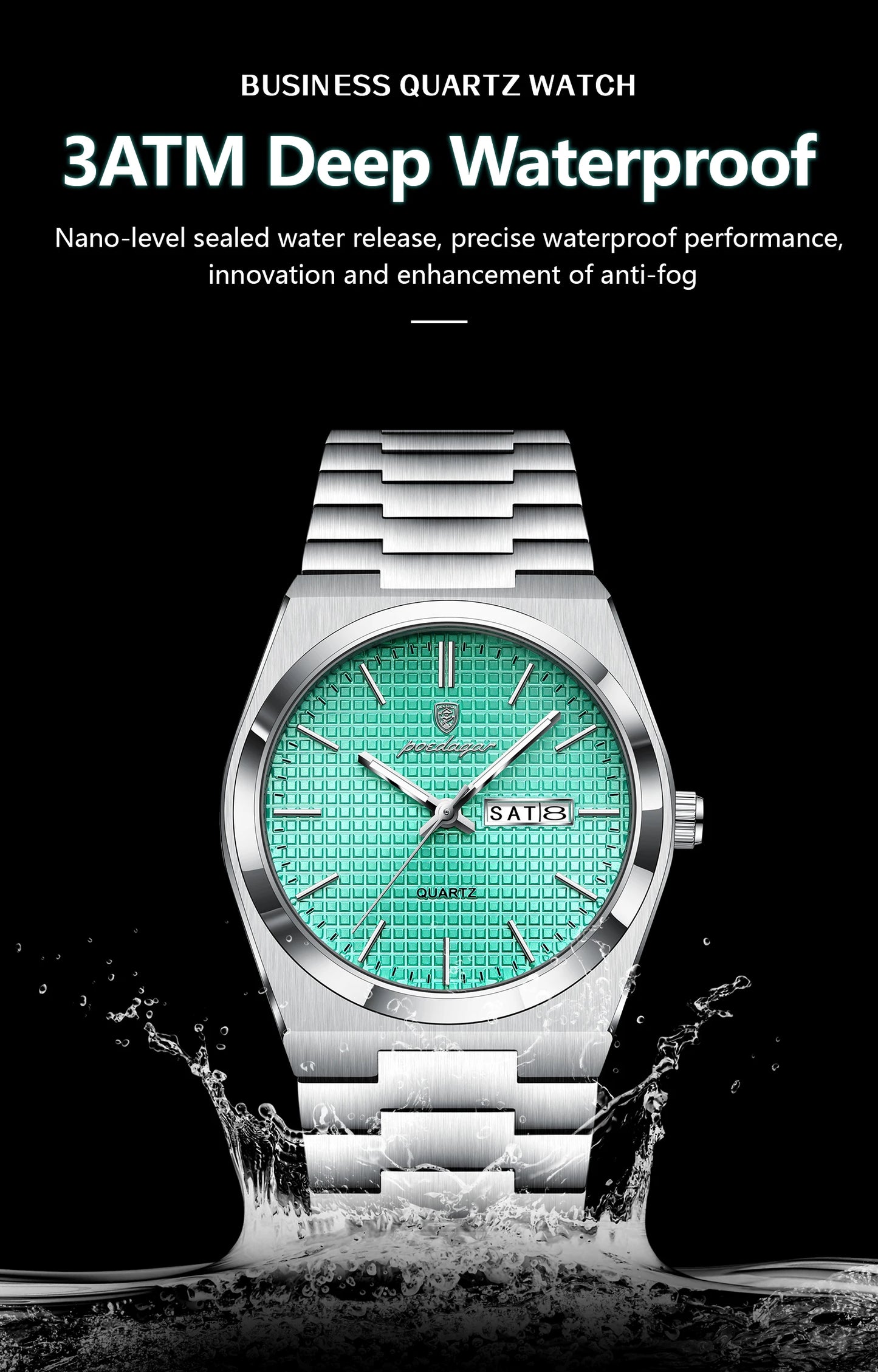 POEDAGAR Trendy Casual Man Watch Luminous Waterproof Stainless Steel Classic Men Wristwatch Date Week Men's Quartz Watches Reloj