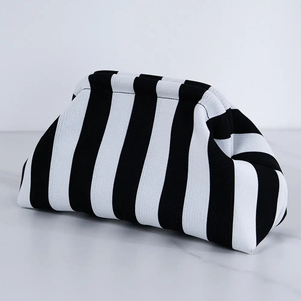 Women's Striped Beach Clutch Bag Versatile Small Woven Crochet Handbags Purses Knitting Dumpling Clutch Casual Bag
