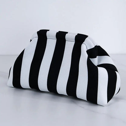 Women's Striped Beach Clutch Bag Versatile Small Woven Crochet Handbags Purses Knitting Dumpling Clutch Casual Bag