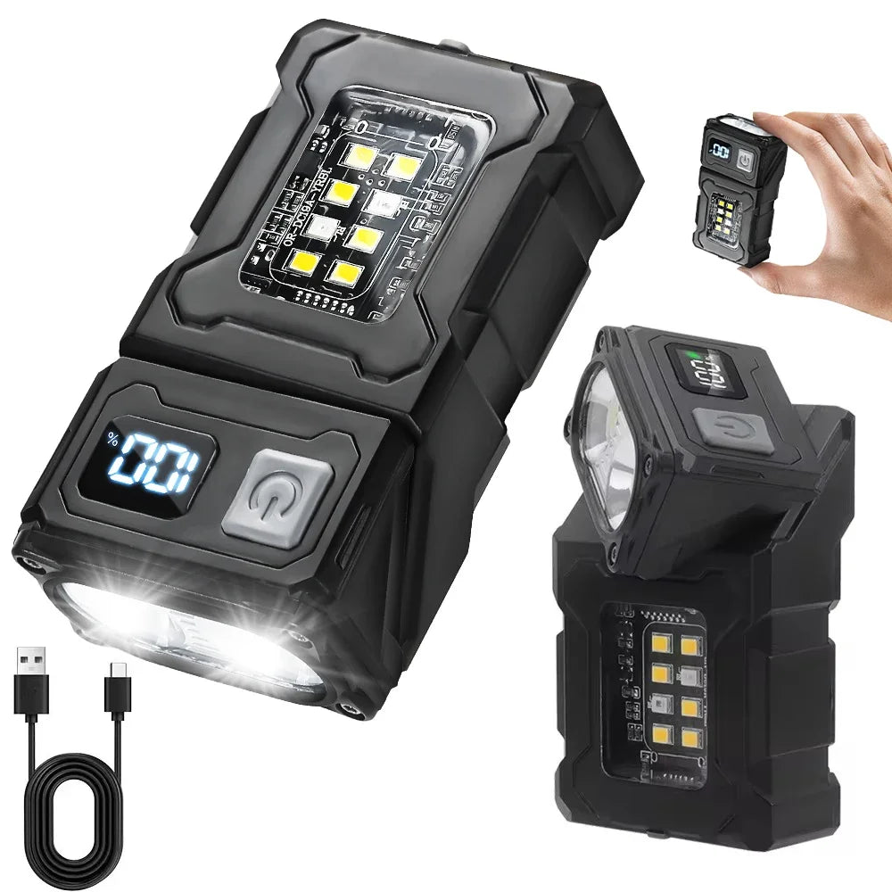 Portable LED Work Light Clip On Hat Light, Mini USB Rechargeable EDC Flashlight for Fishing Home Emergency Camping Headlamp