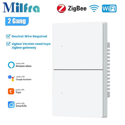 Milfra Smart Switch Zigbee WIFI Light Switch 1/2/3/4/6 Gang Voice Control Work With Alexa Google Home Tuya Control With Neutral