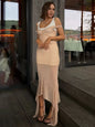 Lace Hem Corset Style Long Dress Skin Tone Mesh Vertical Stitch Slim Mid Length Silhouette 2026 Summer Holiday Women Daily Wear