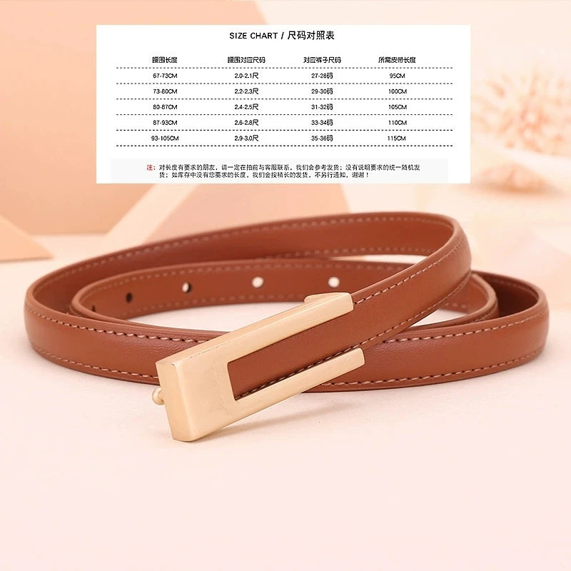 Ladies fashion cowhide leather belt; thin waist belt; versatile decoration; slimming dress; suit accessory; belt for women