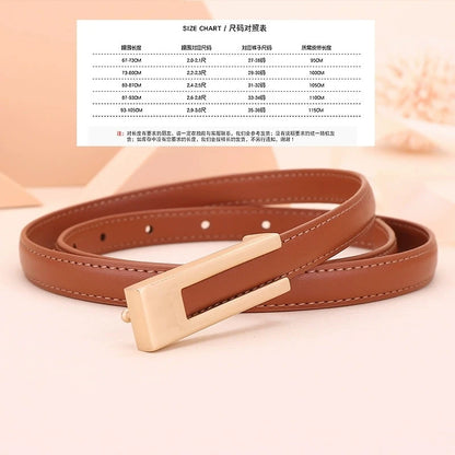 Ladies fashion cowhide leather belt; thin waist belt; versatile decoration; slimming dress; suit accessory; belt for women