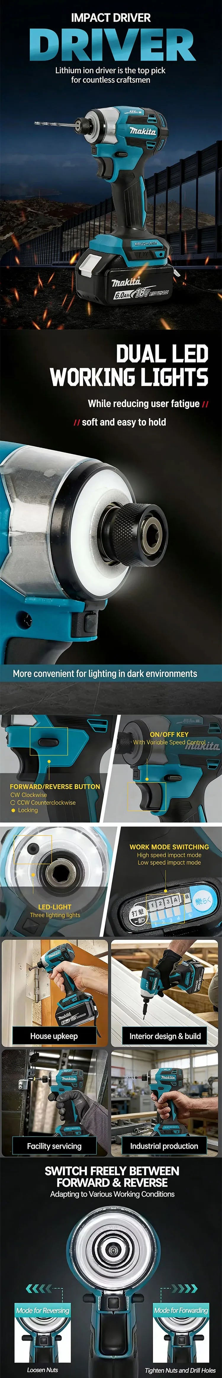 Makita DTD173 Cordless Brushless Impact Driver 1800RPM 180Nm Electric Drill for Wood Bolt T-Mode Compatible with Makita Battery