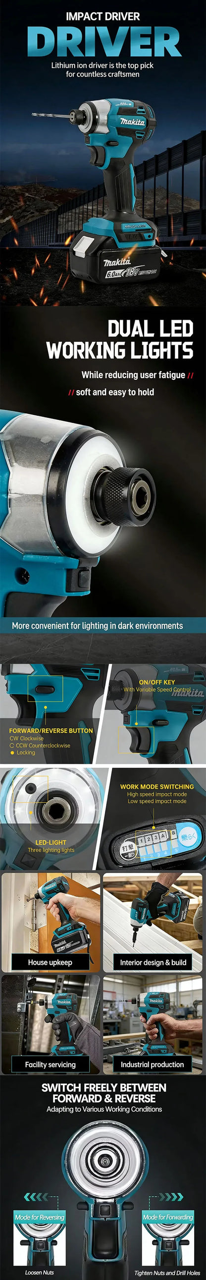 Makita DTD173 Cordless Brushless Impact Driver 1800RPM 180Nm Electric Drill for Wood Bolt T-Mode Compatible with Makita Battery