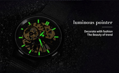 SKROX Luxury Brands Fashion Man Wrist Watches Steel Skeleton Ultra Thin Mechancical Clock Mesh Strap Waterproof Manual Movement