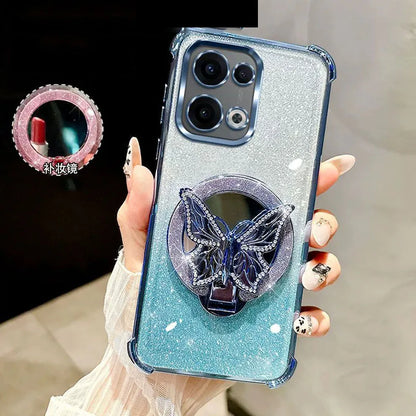 Glitter Mirror Butterfly Bracket Magnetic Holder Case for vivo V50 Lite vivo V50 V60 V40 V30 Lite V30 Pro Shockproof Clear Cover