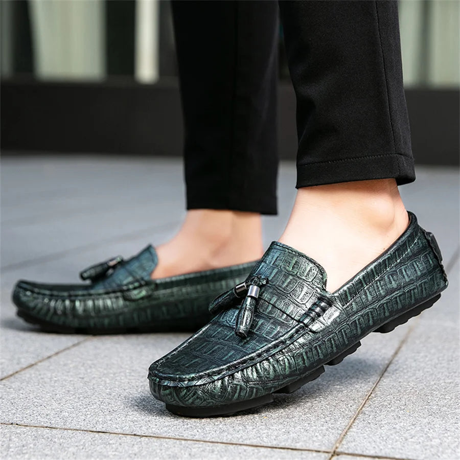Men's Leather Tassel-Detailed Loafers, Men's Daily Casual Slip-On Footwear, Men's Reinforced Heel Slip-Proof Footwear Loafers