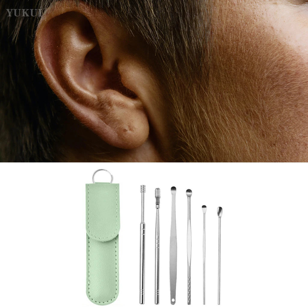 Ear Cleaning Tool Stainless Steel Ear Pick Kit &1 Set Storage Bag Earwax Remover Tool Earpick Wax Remover Remover Piercing Kit