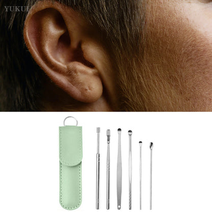 Ear Cleaning Tool Stainless Steel Ear Pick Kit &1 Set Storage Bag Earwax Remover Tool Earpick Wax Remover Remover Piercing Kit