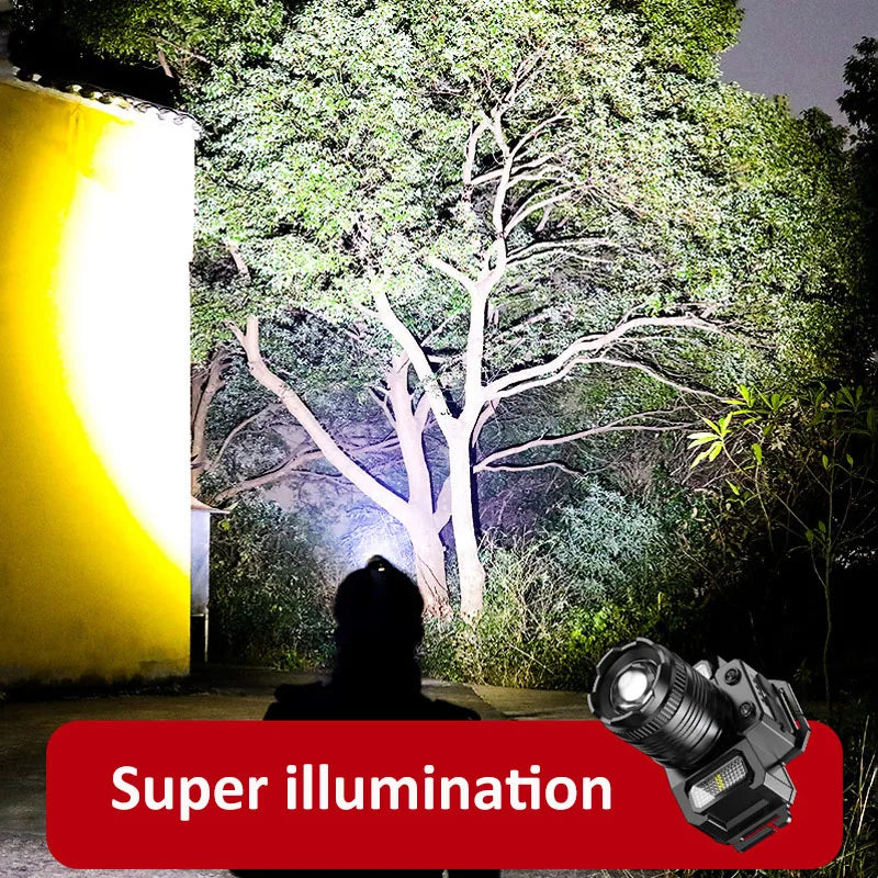 Super Bright T51 LED Sensor Headlamp USB C Rechargeable Headlight Led Head Torch With built-in battery Camping Fishing Lantern
