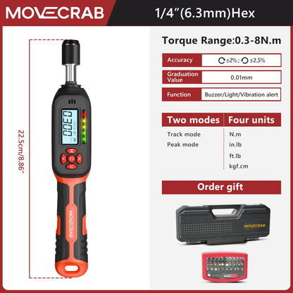 MOVECRAB Series Digital Torque Wrench 1.5-340N.m 2% Accuracy Preset Values with Buzzer, LED Flash & HandleVibration Notification