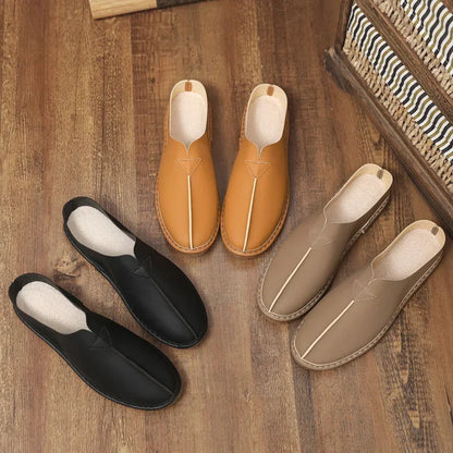 Fashion Leather Men Casual Shoes Slip on Man Loafers Breathable Soft Half Slippers Summer Flats Lightweight Lazy Driving Shoes