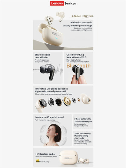 Lenovo 2026 AI Real Time Translation Wireless Earphones TWS Hi-Fi IMAX-level Sound Earphones Stereo ENC Noise Cancelling Earbuds