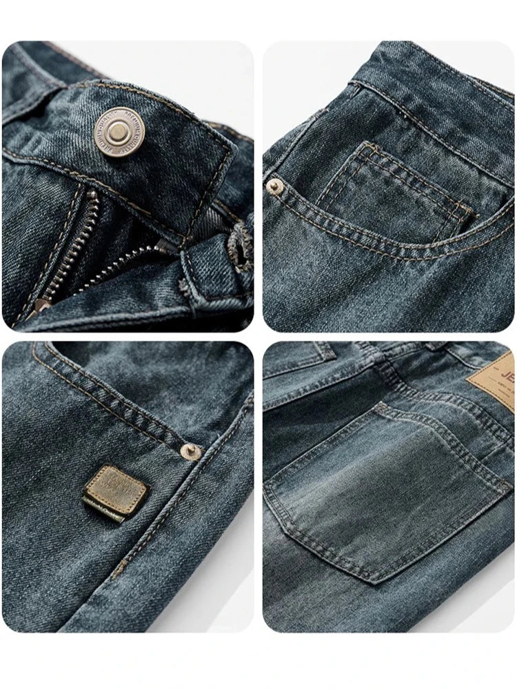 Spring Autumn American Retro Straight Jeans Men Streetwear Korean Fashion Loose Baggy Wide Leg Denim Pants Male Casual Trousers