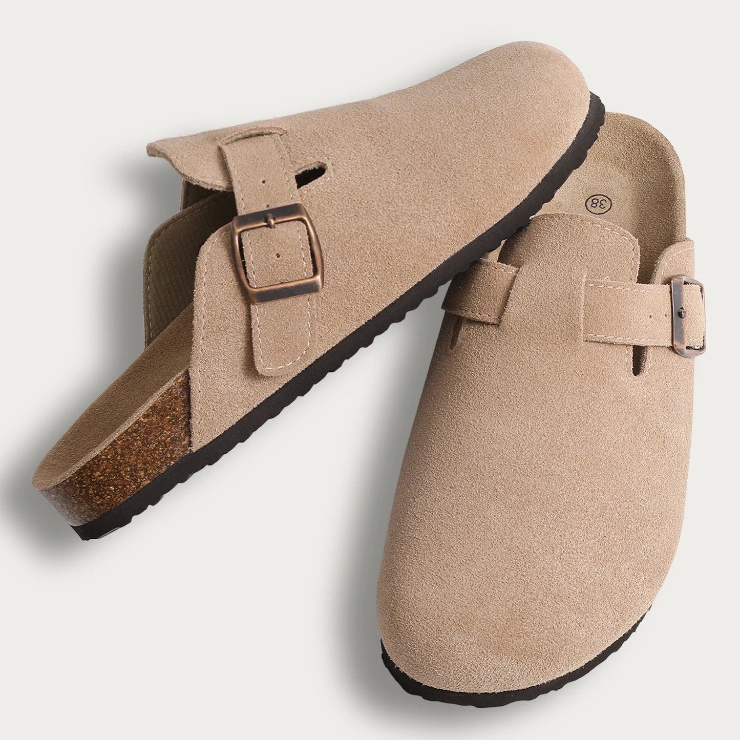 Comwarm Cork Footbed Clogs For Women Men Fashion Leather Mules Comfort Potato Shoes With Arch Support Indoor Outdoor Flat Slides