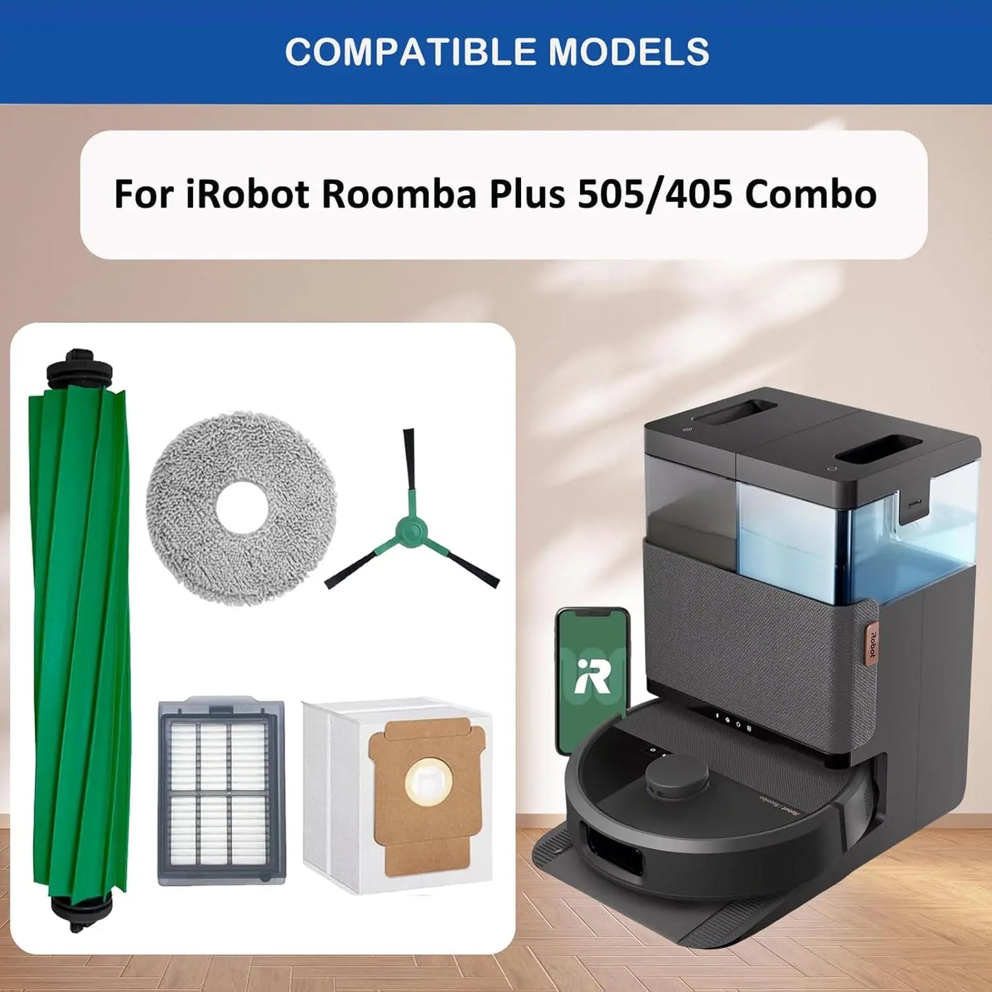 Fit for ( iRobot Romba Plus 405 Combo / 505 Combo ) Spare Parts Accessories Main Side Brush Hepa Filter Mop Dust Bag Consumable