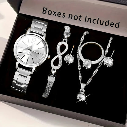 2026 6pcs/set Elegant Women Quartz Watch Fashion Simple Dial Ladies Wristwatch Rhinestone Jewelry Set Reloj Mujer（Without Box）