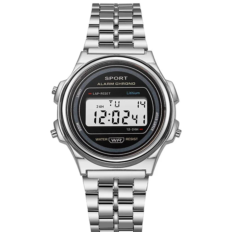 YIKAZE Steel Men's Watch Classic Business Men Digital Watches Alarm Chrono Electronic Wristwatch Sports Clock for Man Women
