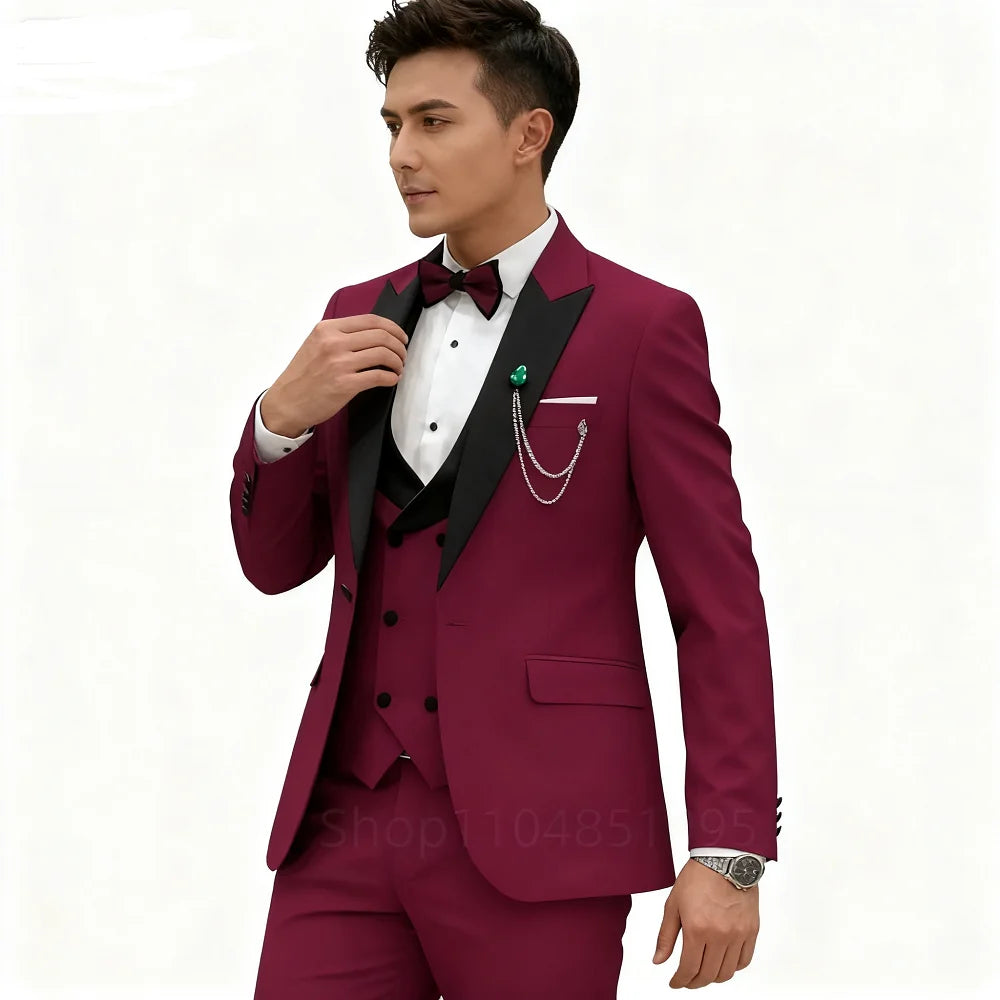 3 Pieces Men's Wedding Suits Formal Groom Tuxedo Slim Fit Business Blazer Double Breasted Vest Pants Set for Party