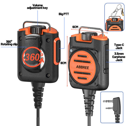 ABBREE AR-158 Rechargeable Walkie Talkie Microphone Speaker Adjust Volume PTT For Baofeng UV-5R Mini for Quansheng UV-K1 (8) K5