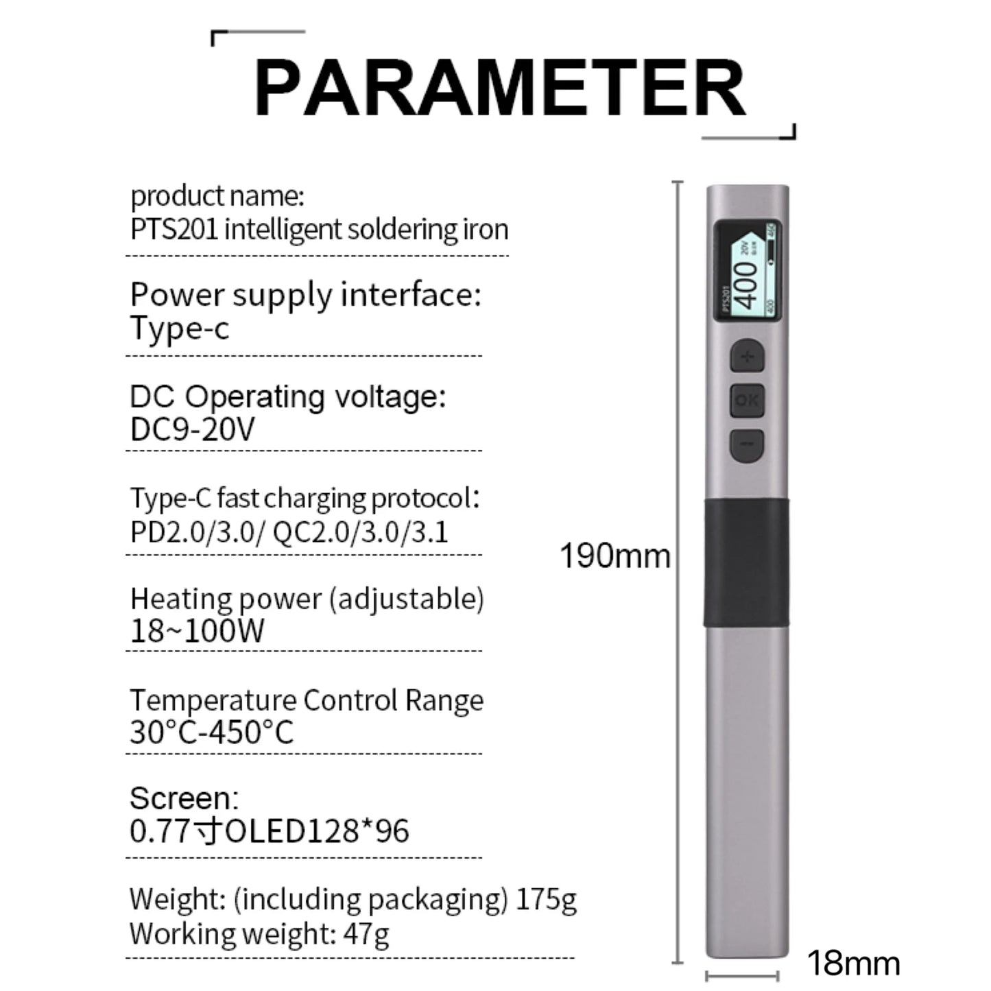 PTS201 PD 100W Soldering Iron Portable Solder Station PID Temperature Control for Electronic DIY Repair