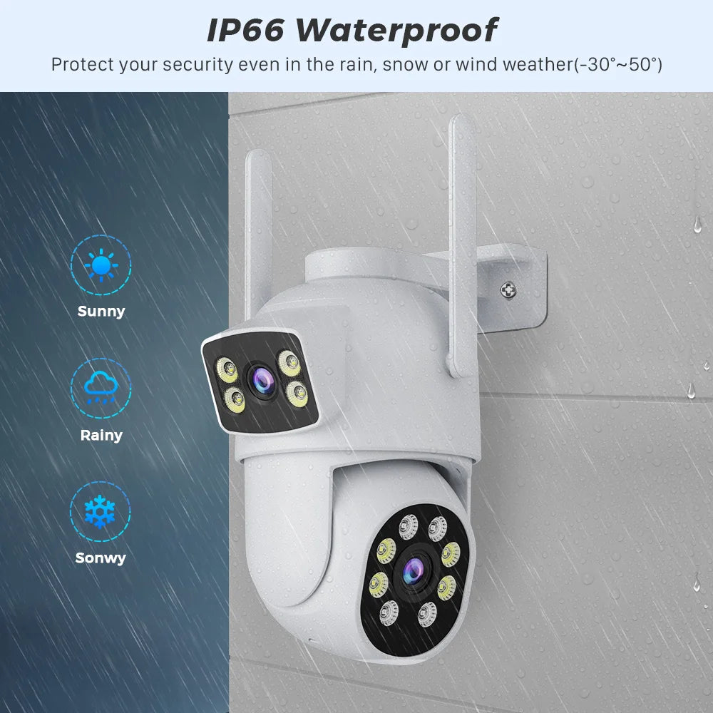 4K 8MP PTZ WIFI Camera Dual Lens Dual Screen 4X Digital Zoom IP Camera 10MP HD Auto Tracking Outdoor CCTV Surveillance O-KAM Pro