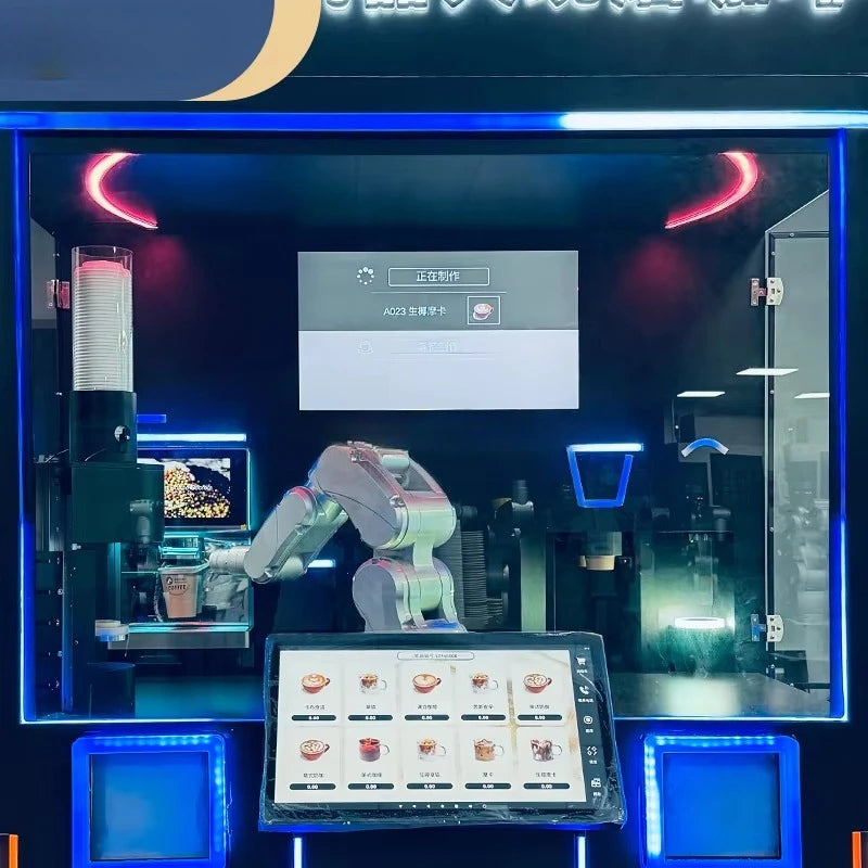 Customized AI Robot Coffee Vending Machine with Credit Card Payment Metal Construction SDK Integration Auto Clean Function