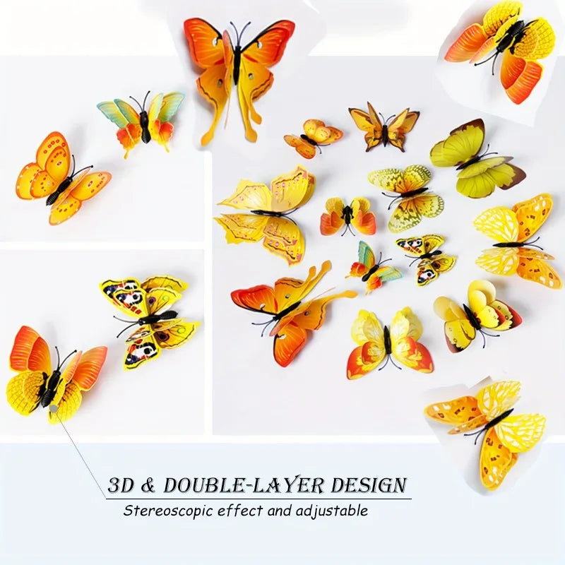 12pcs 3D Double Layer Butterflies Wall Stickers Living Room Decor Wedding Kids Room Decoration DIY Wall Art Magnet Stickers
