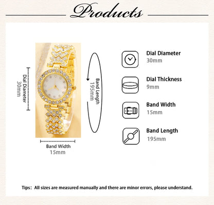 6PCS Set Luxury Watch Women Ring Necklace Earring Rhinestone Fashion Wristwatch Casual Ladies Watches Bracelet Set Clock