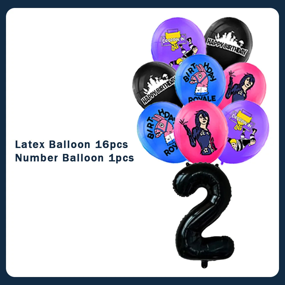 Fortnite Theme Birthday Party Decorations Shooting Game Balloon Cup Plate Tablecloth Banner Baby Shower Kid Favors Supplies Gift