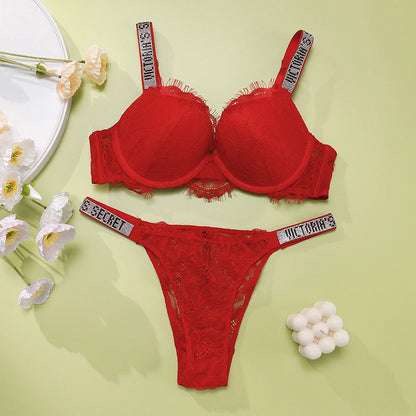New V Lace Lingerie Set Women's Sexy Bra and Panty Set Comfortable push up Shapewear Adjustable Padded Gathered