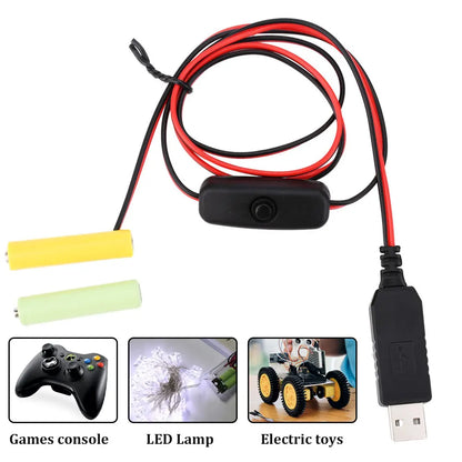 Universal 3/4.5/6V AA LR6 Battery 3V AAA Battery Eliminator USB Power Supply Cable With Switch for Electric Toys LED Lights