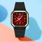 Trendy Square Dial Women Watch Teal Silicone Strap Rose Gold Bezel Analog Quartz Wristwatch Casual Waterproof Sport Wrist Clock