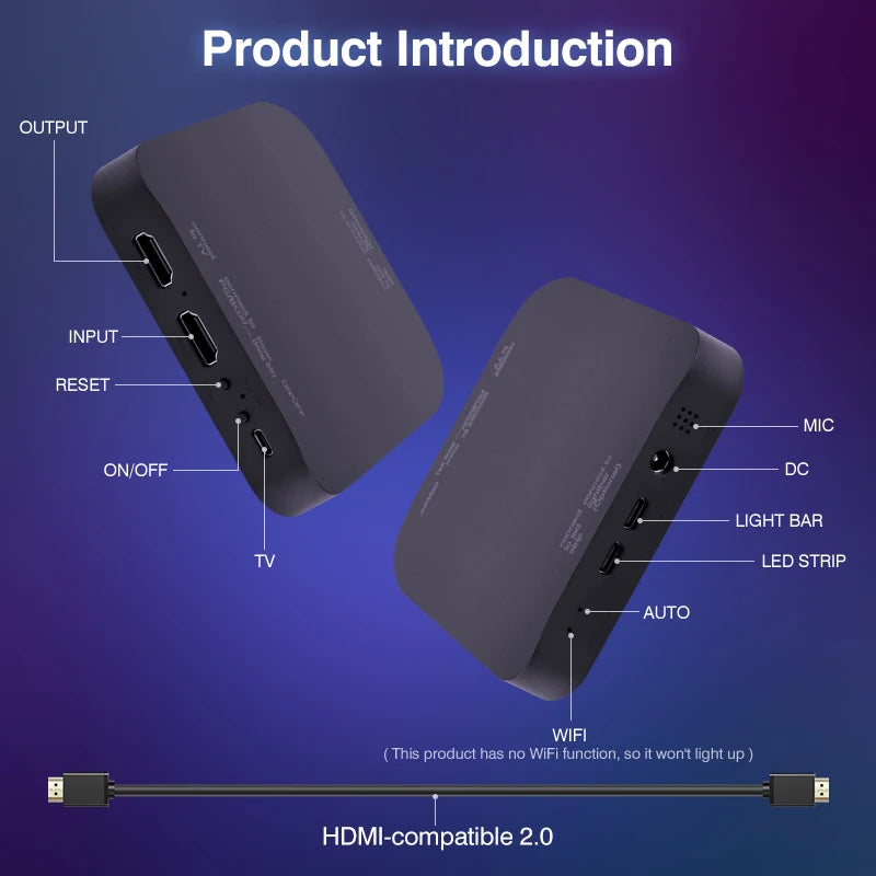 TV Ambient Backlight For 40-85Inch Color Real-Time Sync LED Light Strip For 4K HDMI-Compatible 2.0 Device Sync Box Light Kit