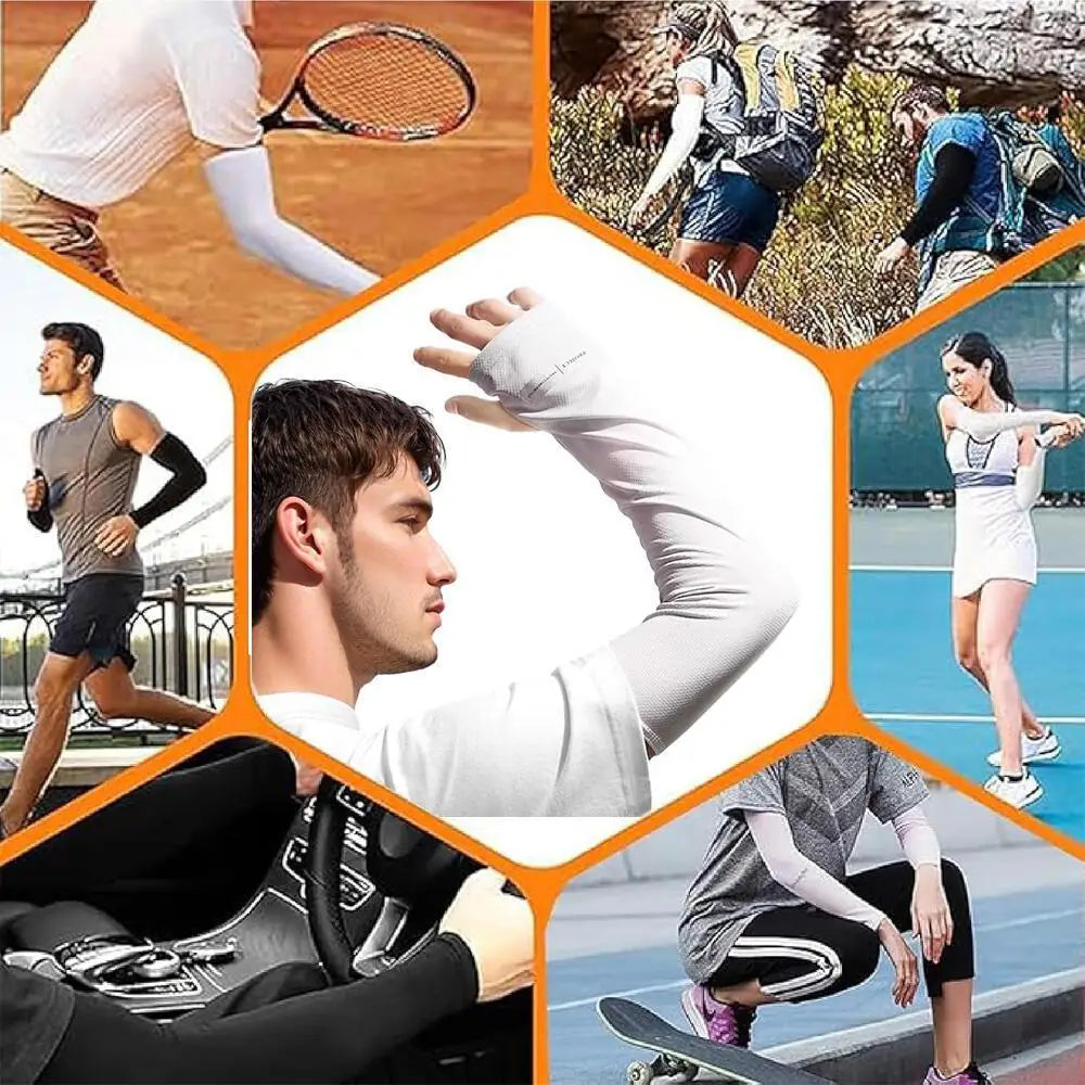 Reflective Logo Ice Silk Cooling Arm Sleeves, Breathable Mesh Sun Protection Sleeves for Men and Women