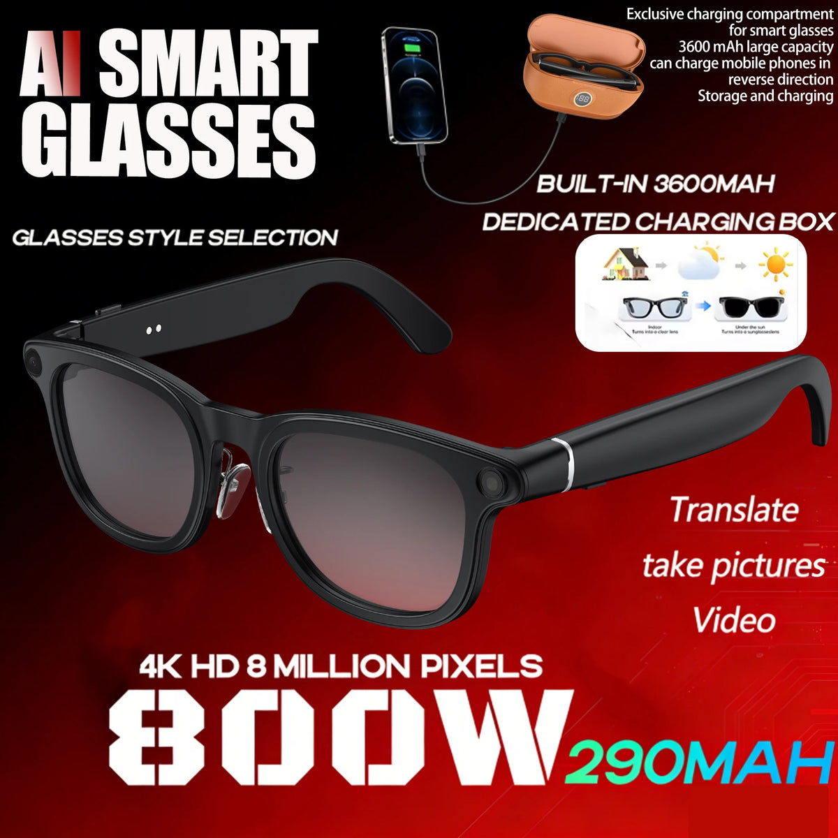 2026New AI Smart Glasses Minimalist Premium Bluetooth Calling Real-time Translation/4K Video Ultra-light TR90 Compatible Eyewear