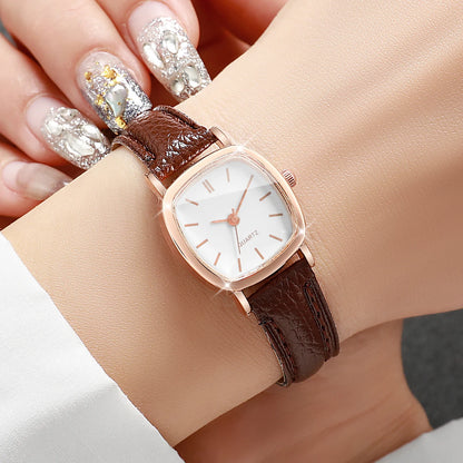 Fashion Minimalism Women Watches Small Square Dial Leather Strap Quartz Watch for Girls Clock（Without Box）