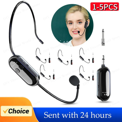 1-5PCS 2.4G 2 in 1 Head-mounted Wireless Lavalier Microphone Set Transmitter with Receiver for Amplifier Voice Speaker Teaching