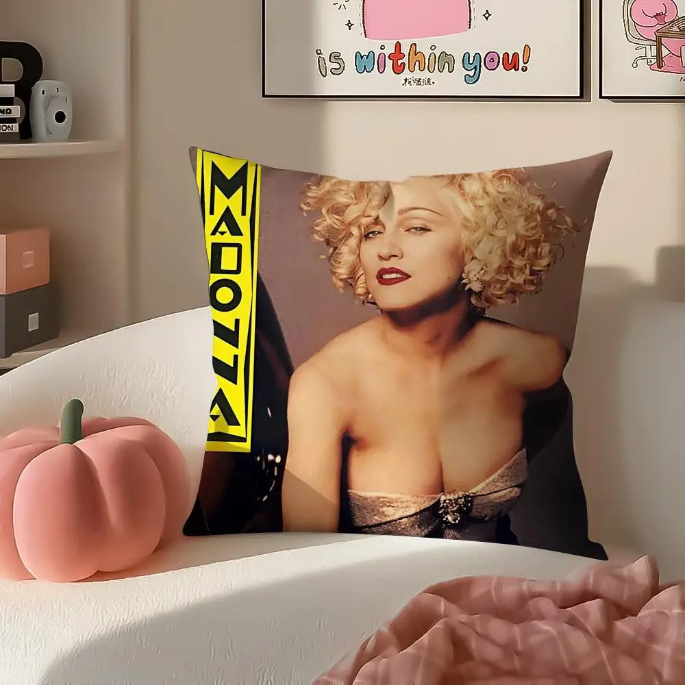 Iconic Pop American Singer M-Madonna Cushion Cover Pillowcase Short Plush Invisible zipper Room Sofa Cushion Cover