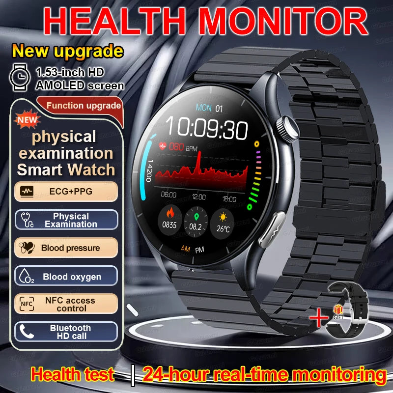 2026New Smart Watch For Men Micro-examination Health Blood pressure Uric Acid ECG+PPG Fitness Tracker Clock Smartwatch Women Men