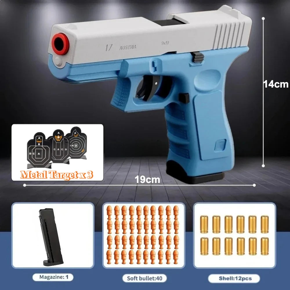G17 Shell Throwing EVA Safety Soft Bullet Toy Gun with Blowback for Outdoor Continuous Firing Shooting Game Christmas Gift